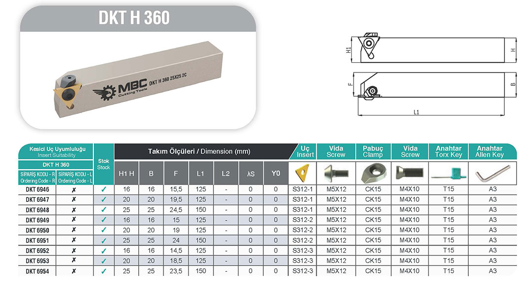 DKT H 360 16X16 4C Alın Tornalama Kateri - Yüksek Hassasiyet