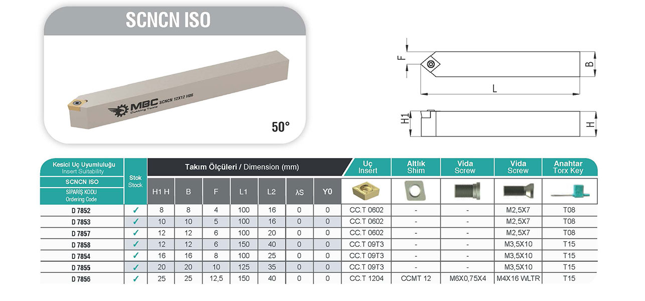 SCNCN 12X12 H09 Dış Çap Tornalama Kateri - Yüksek Hassasiyet
