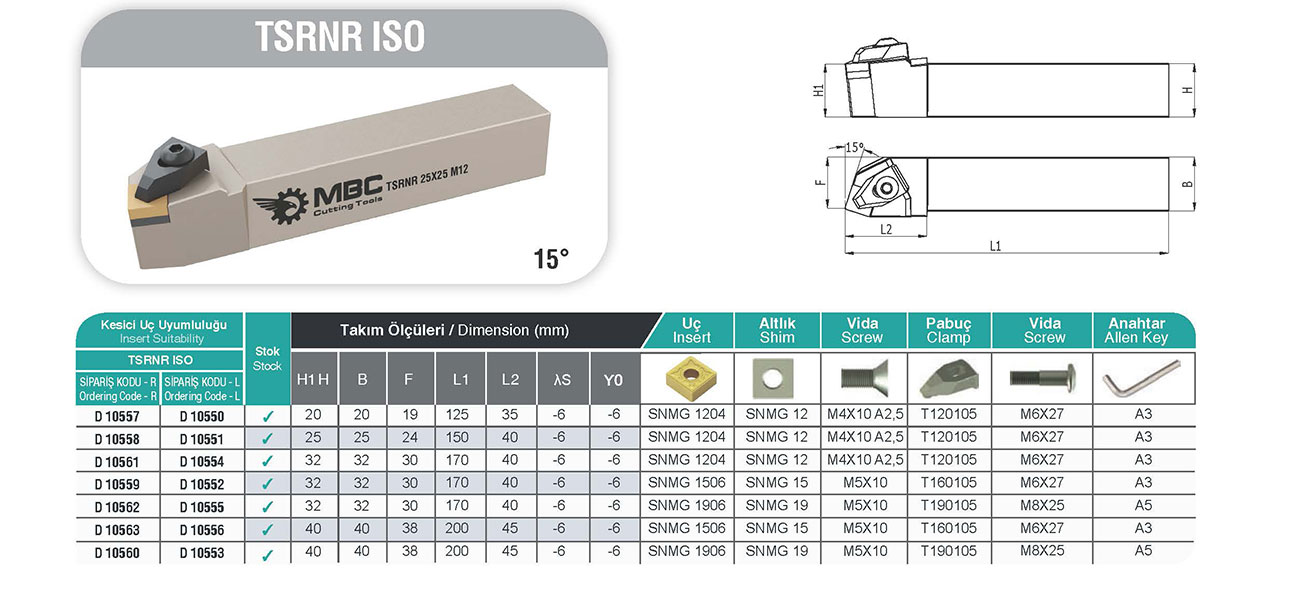 TSRNL 40X40 R15 Dış Çap Tornalama Katrı - Hassas Performans
