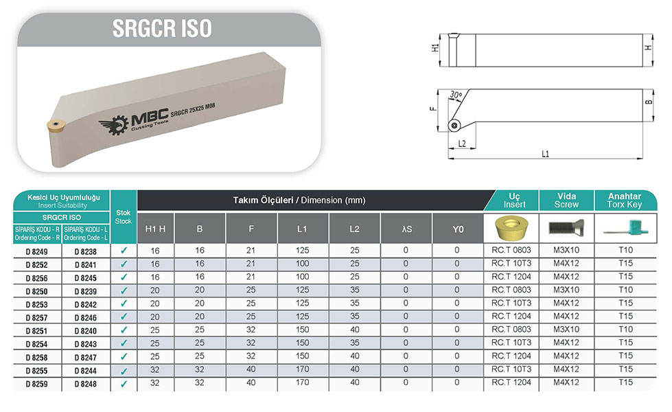 SRGCR 32x32 P12 Dış Çap Tornalama Kateri