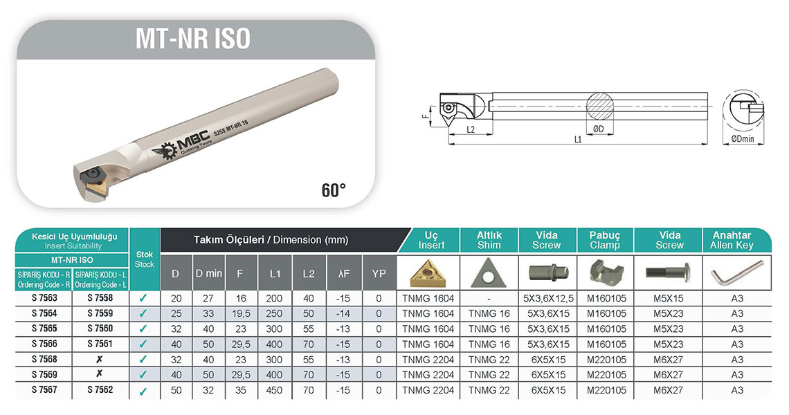 S40V MT-NL 16 İç Çap Torna Kateri - M Sistem Yüksek Performans