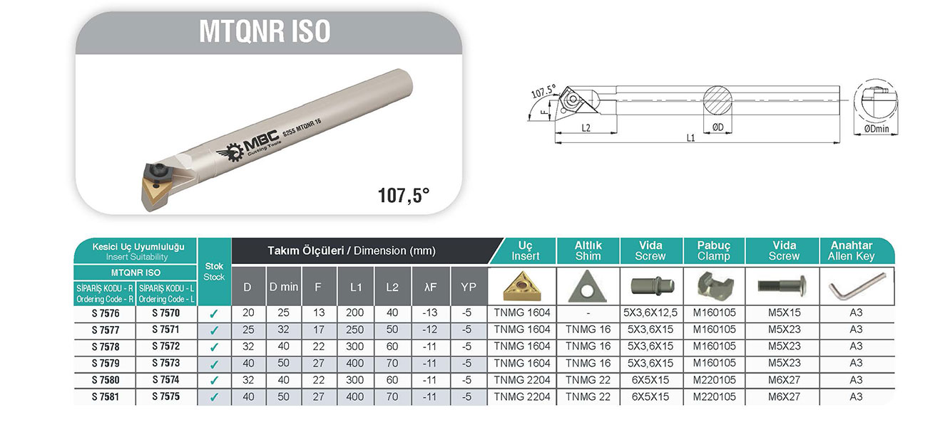 S40V MTQNL 16 İç Çap Tornalama Kateri - M Sistem
